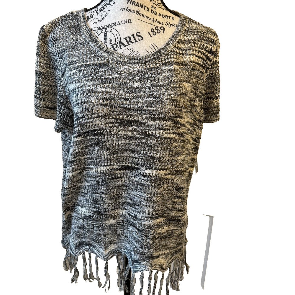 New Directions Women’s Knit Short Sleeve Shirt PXL Multicolor With Fringe New